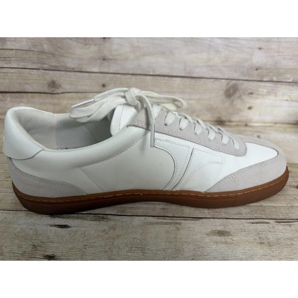 Ted Baker Mens Leather Sneakers Retro Suede, White, Size 45